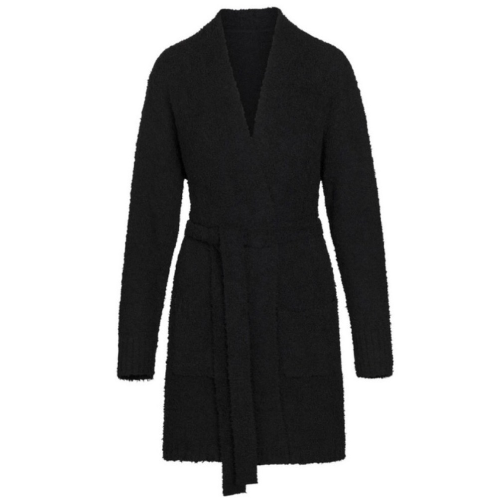 Skims Cozy Knit Short Robe In Onyx Black
L/XL